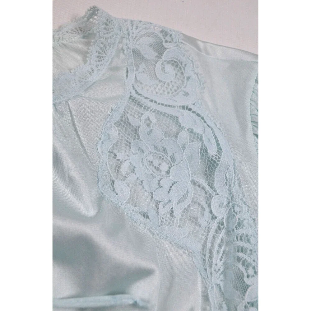 MISS ELAINE Blue Satin Nylon Lounge‎ Robe Womens Small Long Sleeve